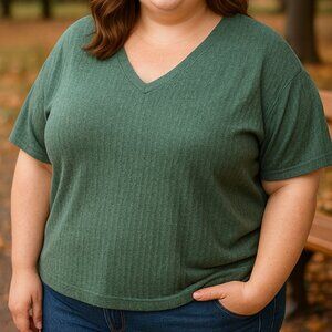 Faded Glory Green‎ Ribbed Knit Top (2X Womens)